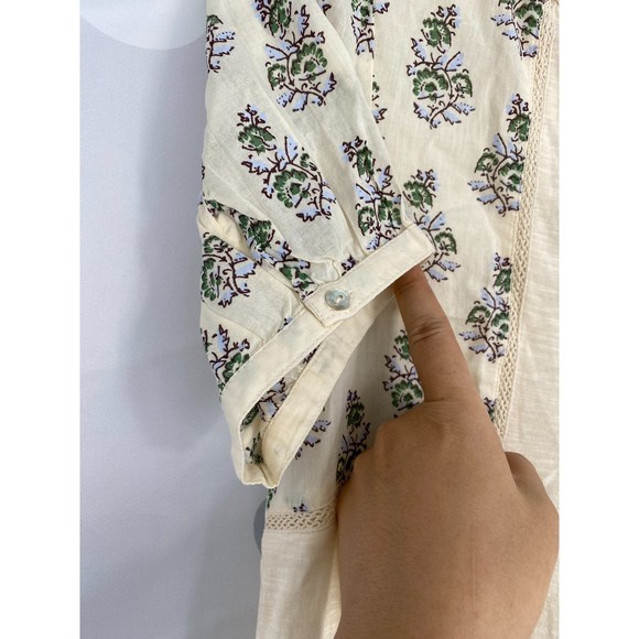 Lucky Brand NWT Mixed Media Embroidered Short Sleeve V Neck Boho Top Nat XS New - Picture 4 of 10